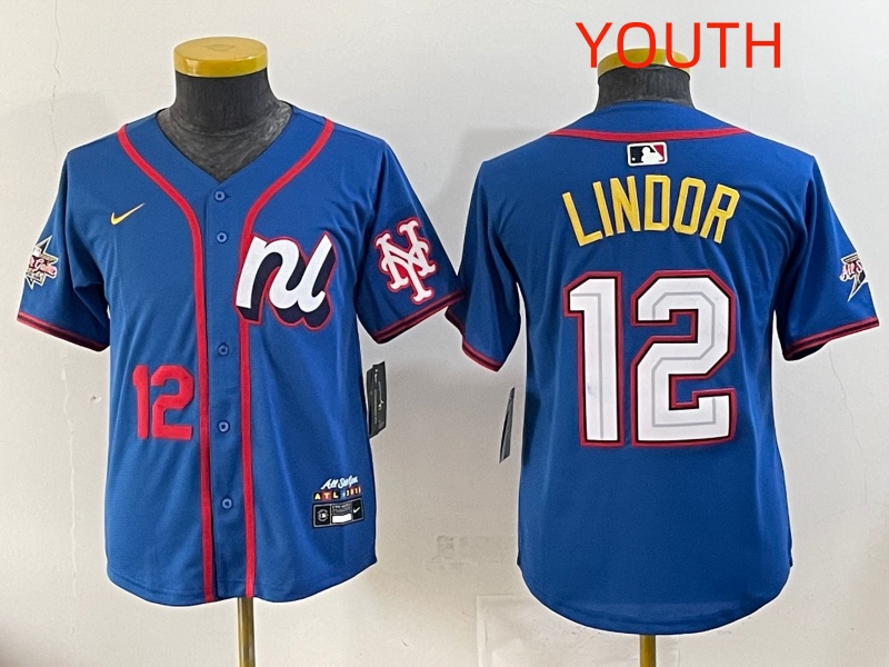 Youth 2025 New York Mets 12 Lindor Blue All star Nike MLB Jersey style 4